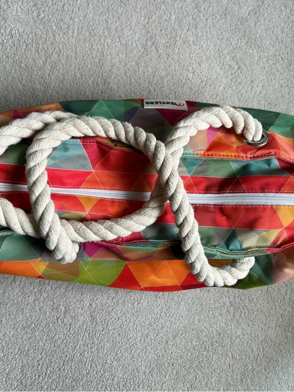 Large Colorful Geometric Rope-Handle Tote for Beach/Pool - Picture 11 of 16